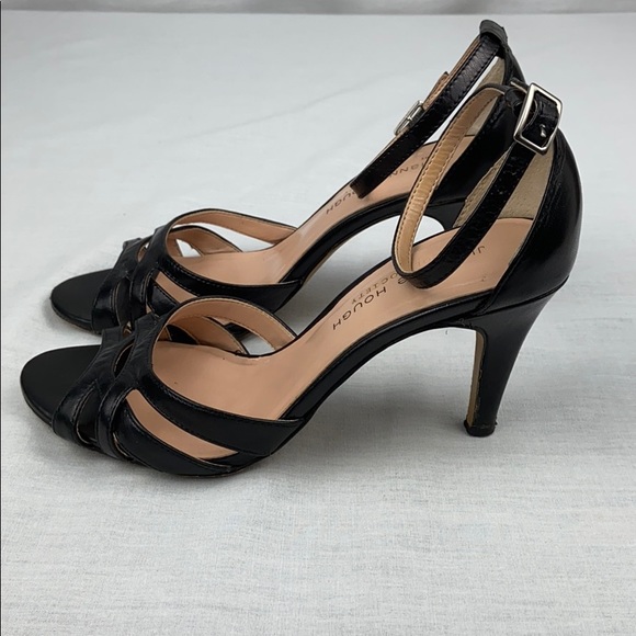 Julianne Hough Open Toe Black Leather Heels 7B - Picture 3 of 5